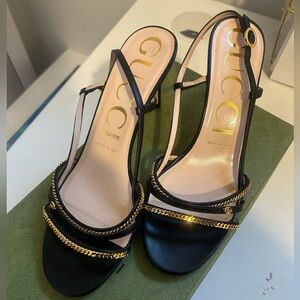Gucci Black and Gold Chain Heels